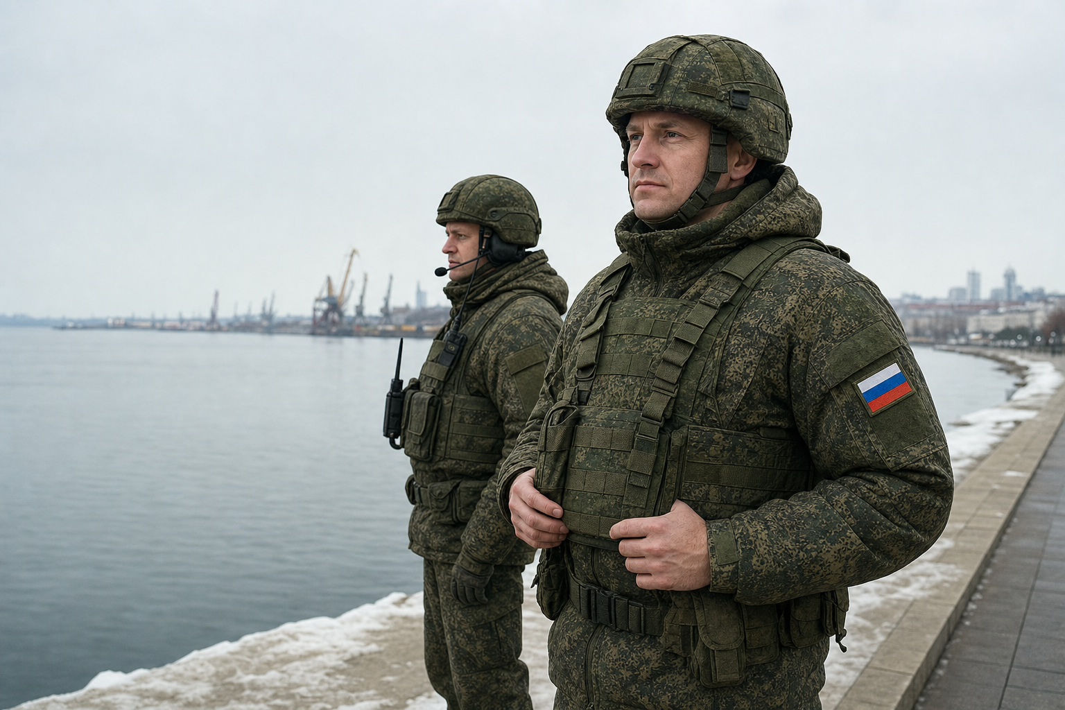Двое военнослужащих на набережной Волги в Самаре